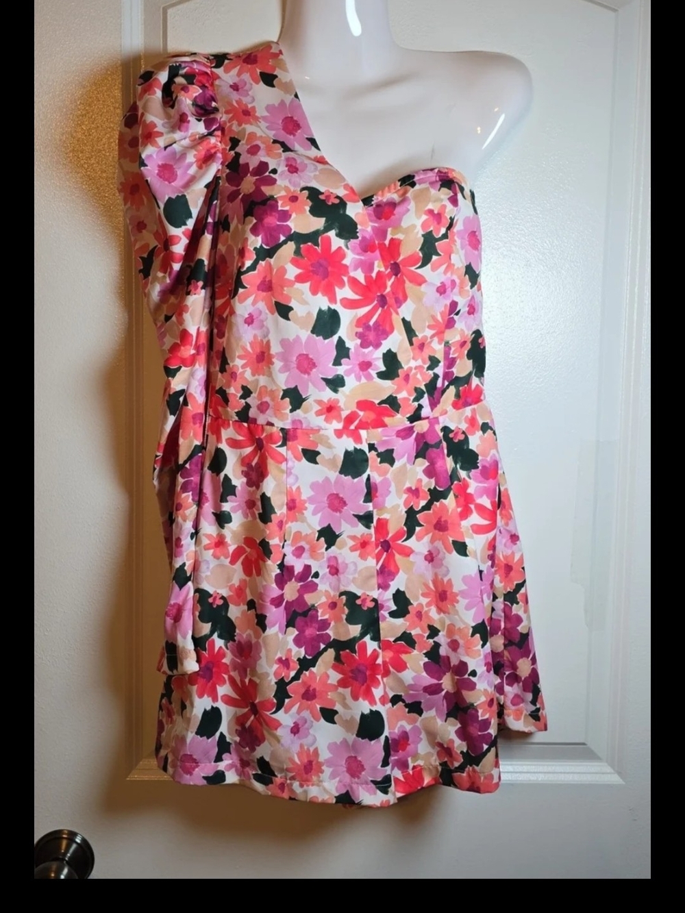 Boutique 9 One-Shoulder Floral Mini Dress in Pink and Green